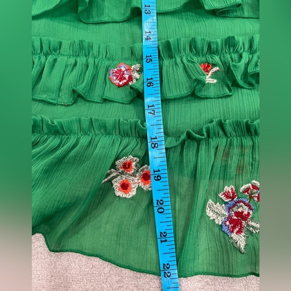 [M] Zara Women Flouncy Green Embroidered Flower Tiered Blouse - Picture 12 of 12